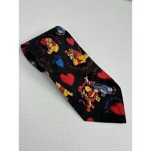 Disney Winnie The Pooh Men's Black Blue Red‎ Hearts Tigger Eeyore Piglet Tie